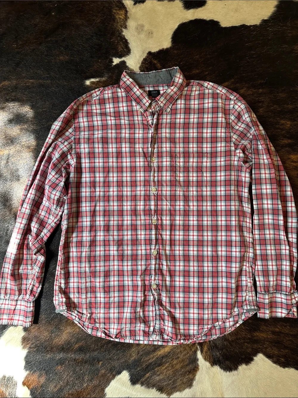 J. Crew Tartan Plaid Button Up Shirt, Men's XL Red White & Blue Cotton Casual